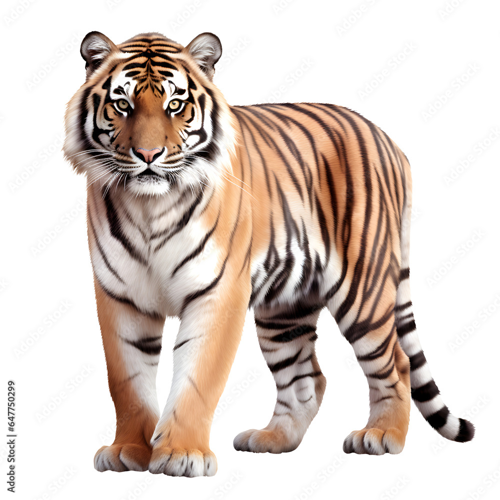 tiger standing isolated on white background as transparent PNG