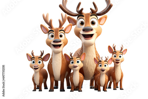3d cartoon reindeer family in funny style isolated PNG © JetHuynh