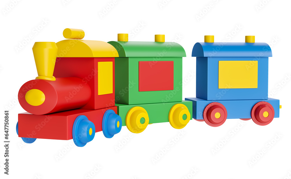 Naklejka premium Colorful children's train in on transparent background in 3d render cartoon illustration