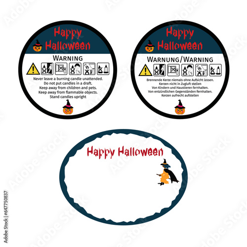 Sicherheitsetiketten zu Halloween Kürbis uns Hexe für Kerzen. Vektor
