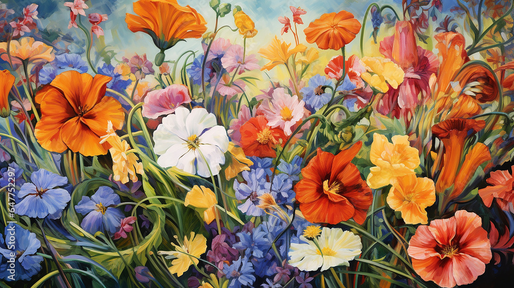 A Bed of Blooming Summer Flowers is a painting showing a bed of summer flowers