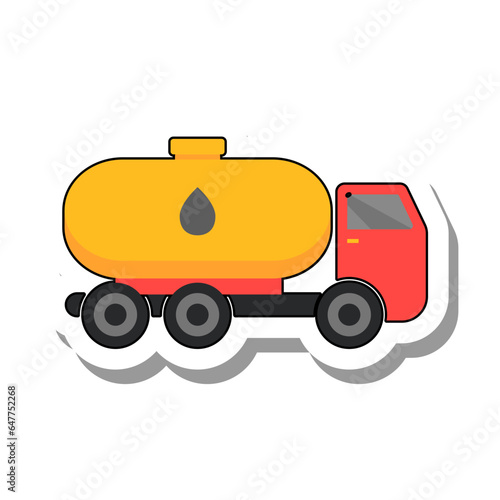 Tanker truck for transporting fuel flat paper sticker icon. Construction vehicle equipment with flammable liquids isolated on white background. Transportation, shipping, car repair concept