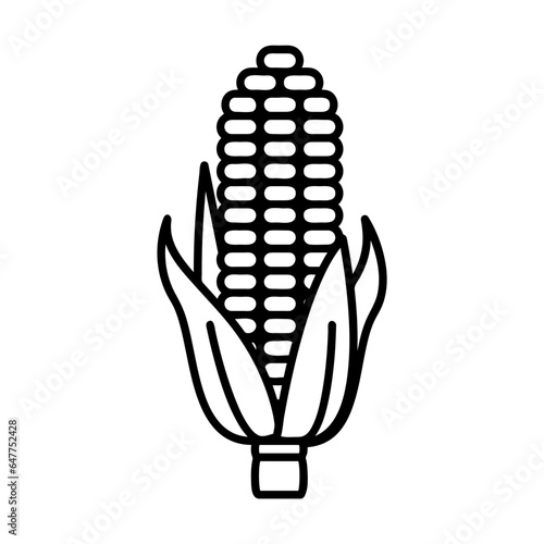 Simple outline of fresh corncob with leaves vector icon. Black line drawing or cartoon illustration of ripe vegetable isolated on white background. Healthy food, harvest, agriculture concept