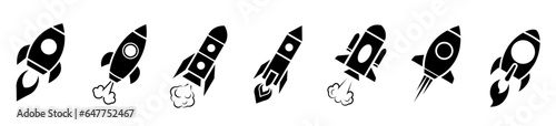 Set of Rockets icons.Collection of Space Ship Launch Icons.Space Rocket Launch with Fiery Blaze.Vector