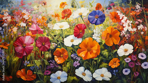 A Bed of Blooming Summer Flowers is a painting showing a bed of summer flowers © vista