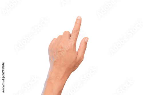 man hand point finger at the target - business targeting, aiming, focus concept. white background, isolate.