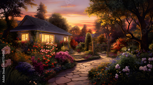 Bask in the warm, golden hues of a sunset casting its glow on a lush garden bed. The rich colors and long shadows create a tranquil and picturesque scene that celebrates the twilight hours.