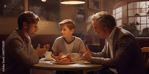 Family talking in restaurant