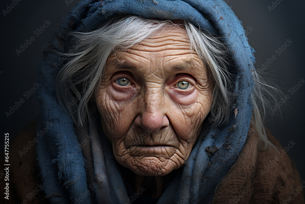 Close up photography capture of melancholy old beautiful woman with blue eyes generated AI modern technology Close up photography capture of melancholy old beautiful woman with blue eyes generated AI modern technology