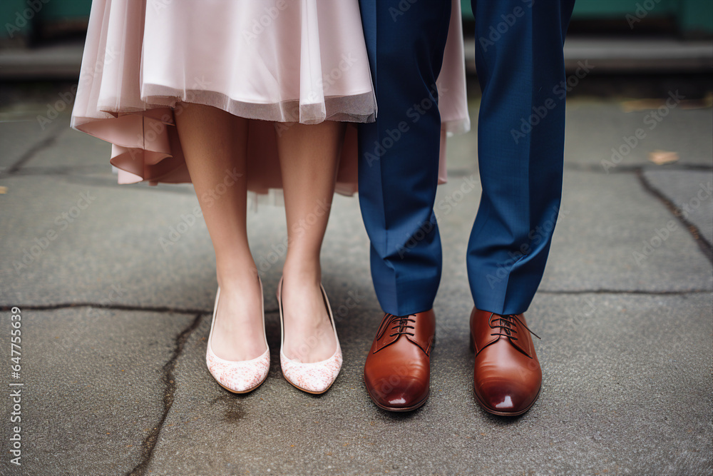 Close up generative AI photo of married people wife and husband in comfort shoes on wedding ceremony in the park Close up generative AI photo of married people wife and husband in comfort shoes on wedding ceremony in the park