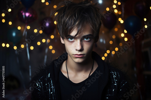 Creative collage generative ai photo of teen boy celebrate hhalloween night © Tetiana