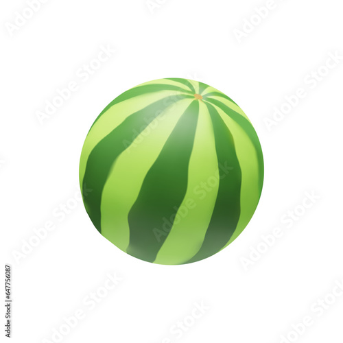 3D render watermelon. Realistic healthy berry. Vector illustration in clay style. Sweet ripe organic food for vegetarian. Juicy fresh snack in summer season. Tasty nutrition object in plastic style