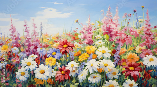 A Bed of Blooming Summer Flowers is a painting showing a bed of summer flowers © vista
