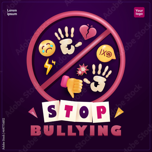 Stop Bullying. Poster elements to prevent hate and cyber bullying. online bullying. sexual or degrading comments. 3d vectors, perfect for stopping bullying