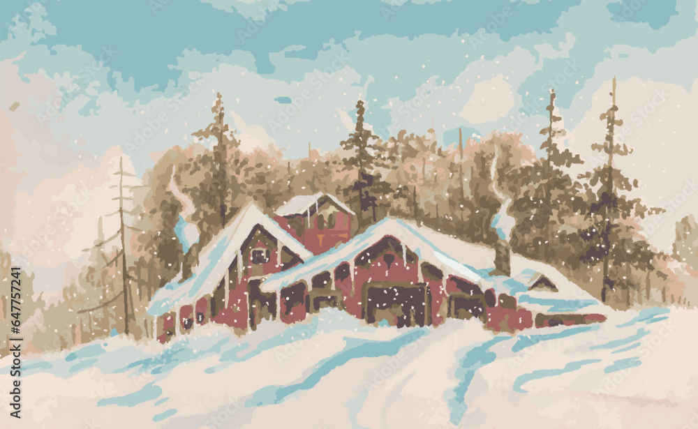 vector watercolor winter landscape