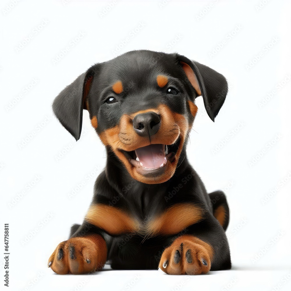 Fototapeta premium Delightful Baby Doberman Smile, Generative AI
