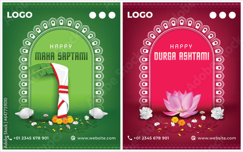 durga puja social media post banner design for maha saptami and durga ashtami