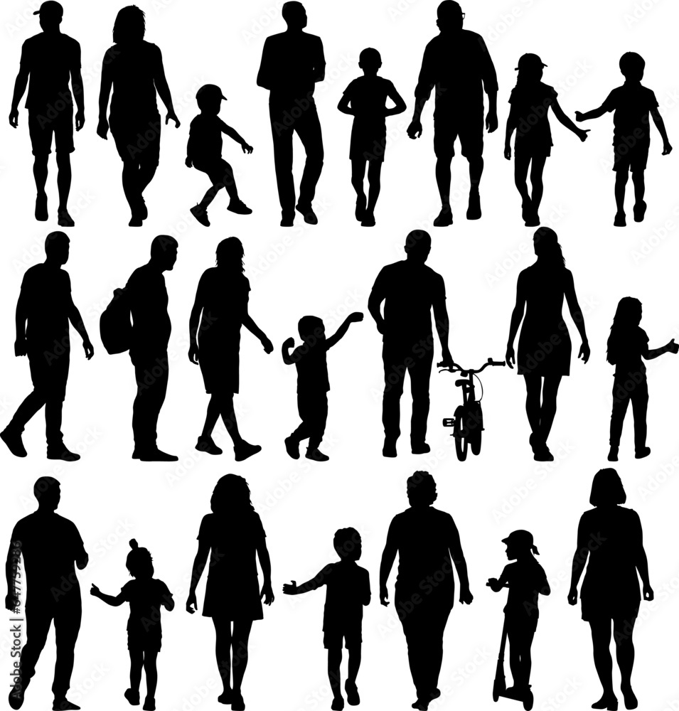 Fototapeta premium Set silhouette of happy family on a white background