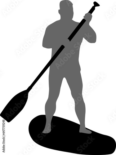 Silhouette of the Sport sup boat and oars. on a white background