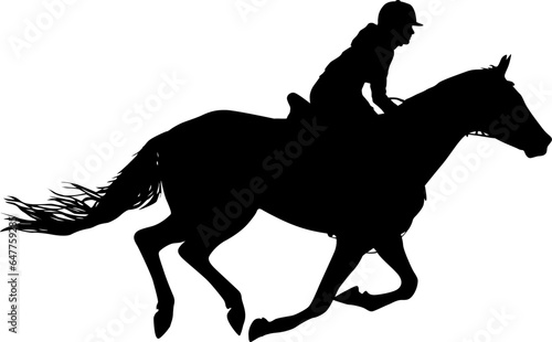 The black silhouette of horse and jockey