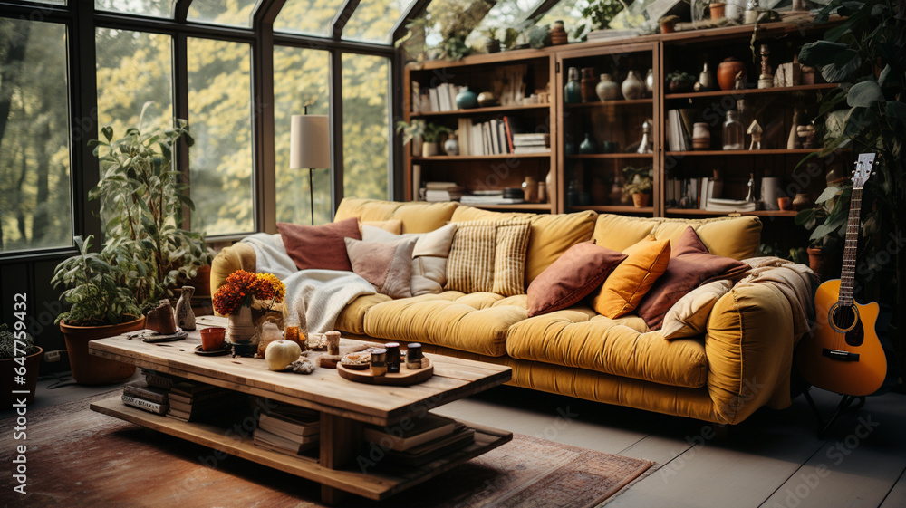 modern living room with a large window modern living room with a large window