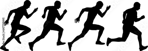 Set of silhouettes. Runners on sprint men and women on white background