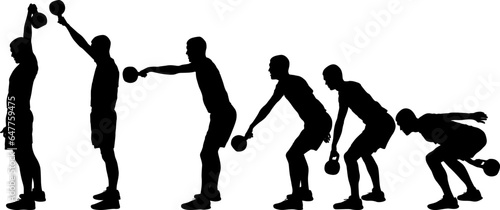Set silhouette muscular man holding kettle bell