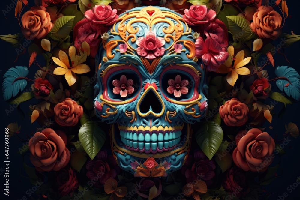Day of the dead Celebration Background With sugar Skull, calaverita, AI Generated