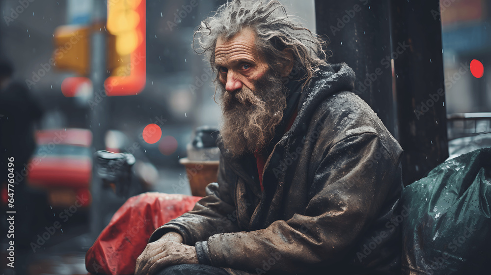 Portrait of a homeless man, homeless, dude, living on the streets, city, living on the city streets homeless