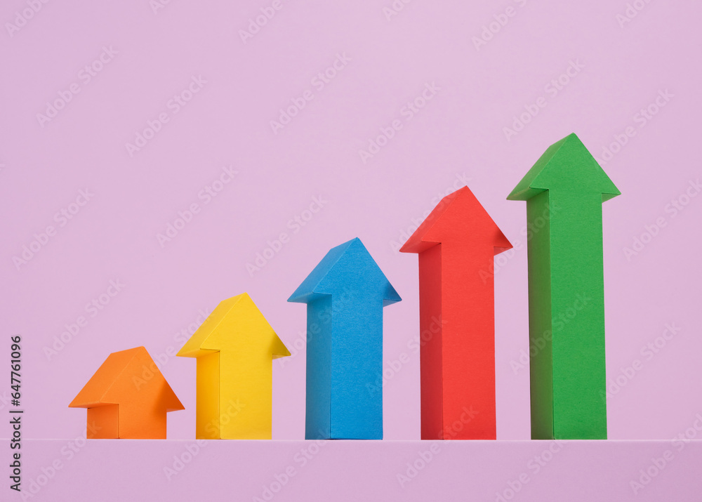 Chart up, economy, analytics and strategy. Colorful arrows. Chart up, economy, analytics and strategy. Colorful arrows.