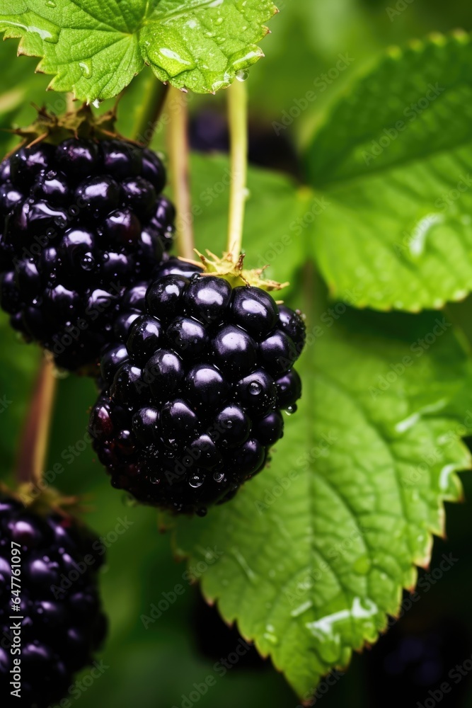 Fresh blackberries hanging on branch, AI Generated Fresh blackberries hanging on branch, AI Generated