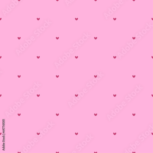 Seamless pink hearts pattern with vector illustration. Valentines 3D background with pink heart pattern wall scene. White stand podium or desk table for mockup product display presentation. 