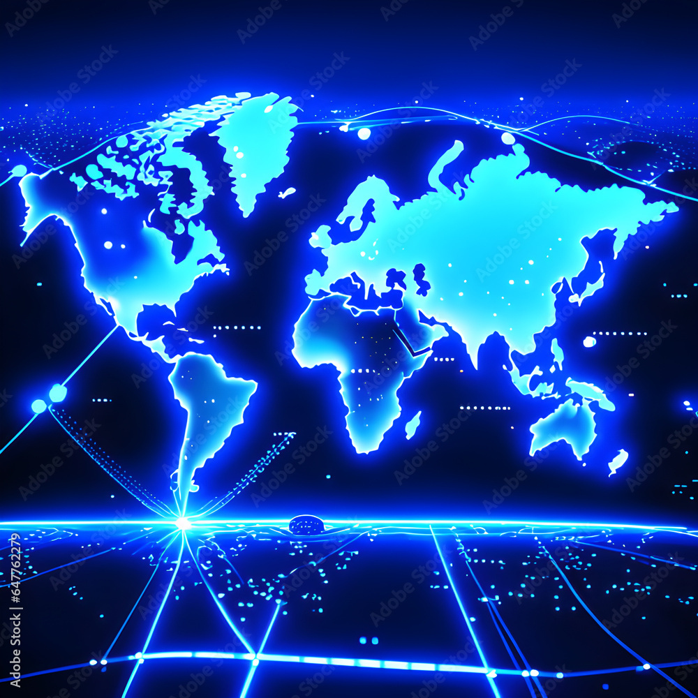 Map of digital world in light glowing with connecting, 3d graphic illustration. Map of digital world in light glowing with connecting, 3d graphic illustration.