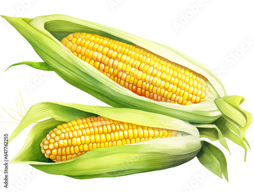 Illustration of fresh yellow corn cobs isolated on white background