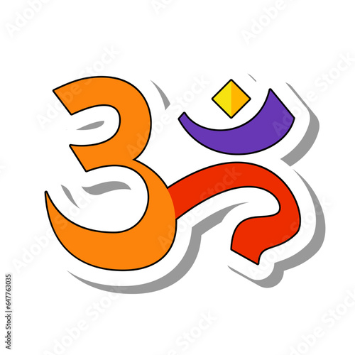 Traditional Hinduism talisman flat paper sticker. Religious mystical amulet or symbol, object of cult worship isolated on white background. Religion, culture, tradition concept