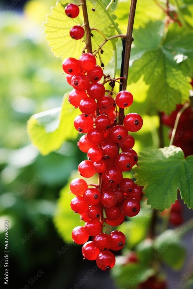 Fresh red currant hanging on branch, AI Generated