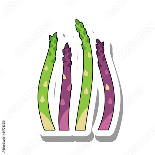 Green asparagus sprouts flat paper sticker. Ripe healthy vegetable or edible plant for cooking and eating isolated on white background. Seasonal harvest, farming, cuisine concept