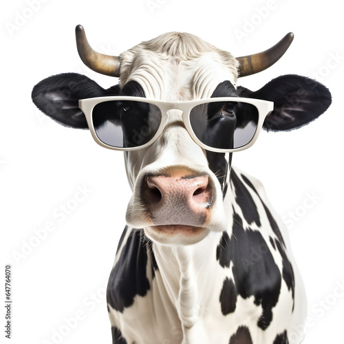 Funny cartoon cow wearing cool sunglass isolated on transparent © kilimanjaro 