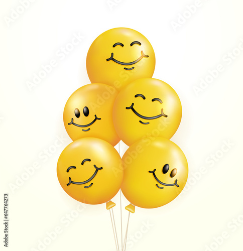 Yellow smile balloon, suitable for design elements, parties, events, promotions and birthdays. 3d vector