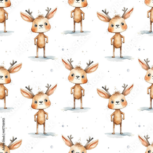 Watercolor seamless pattern with cute childish cartoon deer