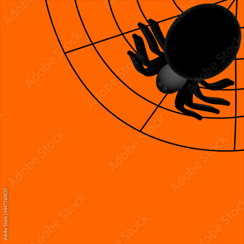 Halloween orange background with big black 3d spider