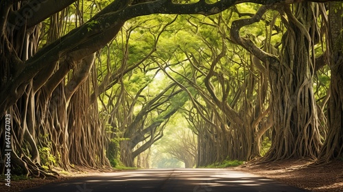 nature photography banyan trees, 16:9, copy space, product placement