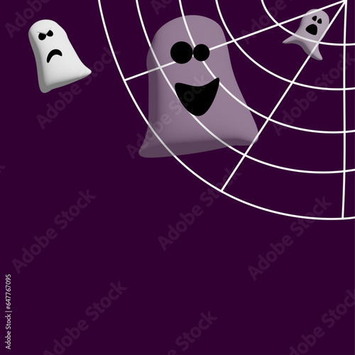 Halloween dark background with 3d ghosts