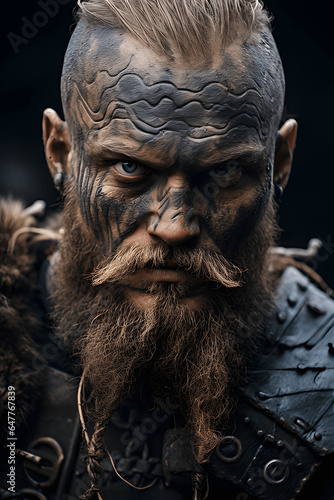 guerrero vikingo con marcas en la cara