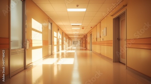 Blurred hospital corridor abstract background. AI generated image © prastiwi