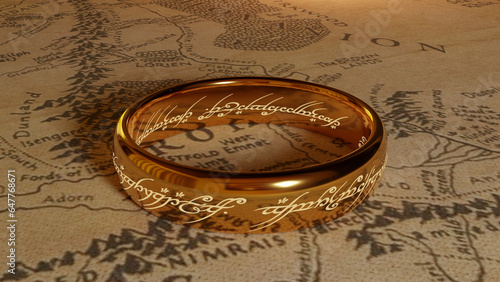 A beautiful ring with an inscription in the Elvish language photo