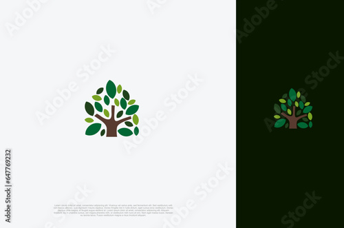 Natural house tree line art logo concept simple design. Vector illustration
