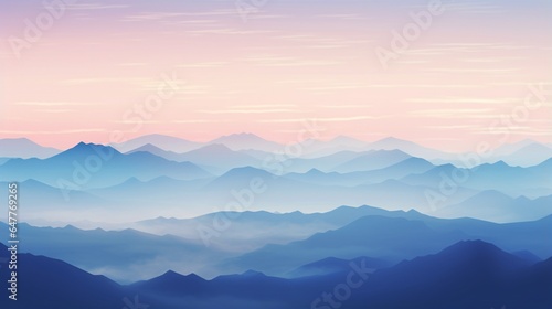 a mountain range at dawn, with soft pastel hues painting the sky.  © Jigxa