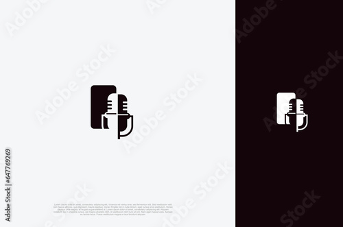 Audio microphone podcast icon illustration flat style isolated, application, studio, radio, broadcasting, user interface, concept logo
