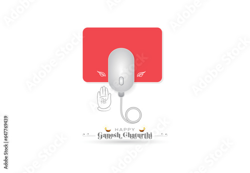 Indian festival Ganesh Chaturthi creative concept. Lord Ganesha Vector illustration with Mouse.